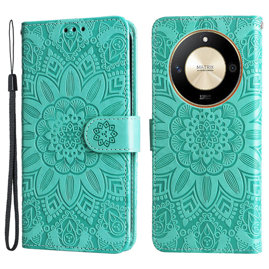For Honor X50 PU Leather Wallet Stand Case Sunflower Imprinted Shockproof Phone Cover