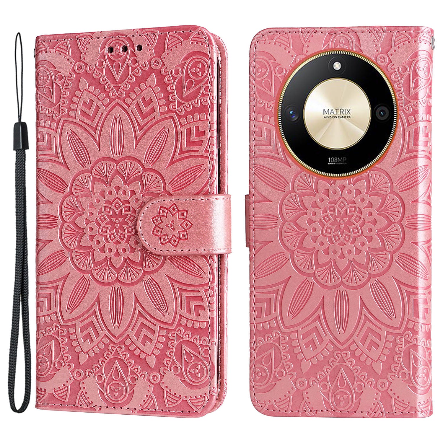 For Honor X50 PU Leather Wallet Stand Case Sunflower Imprinted Shockproof Phone Cover