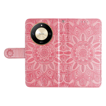 For Honor X50 PU Leather Wallet Stand Case Sunflower Imprinted Shockproof Phone Cover