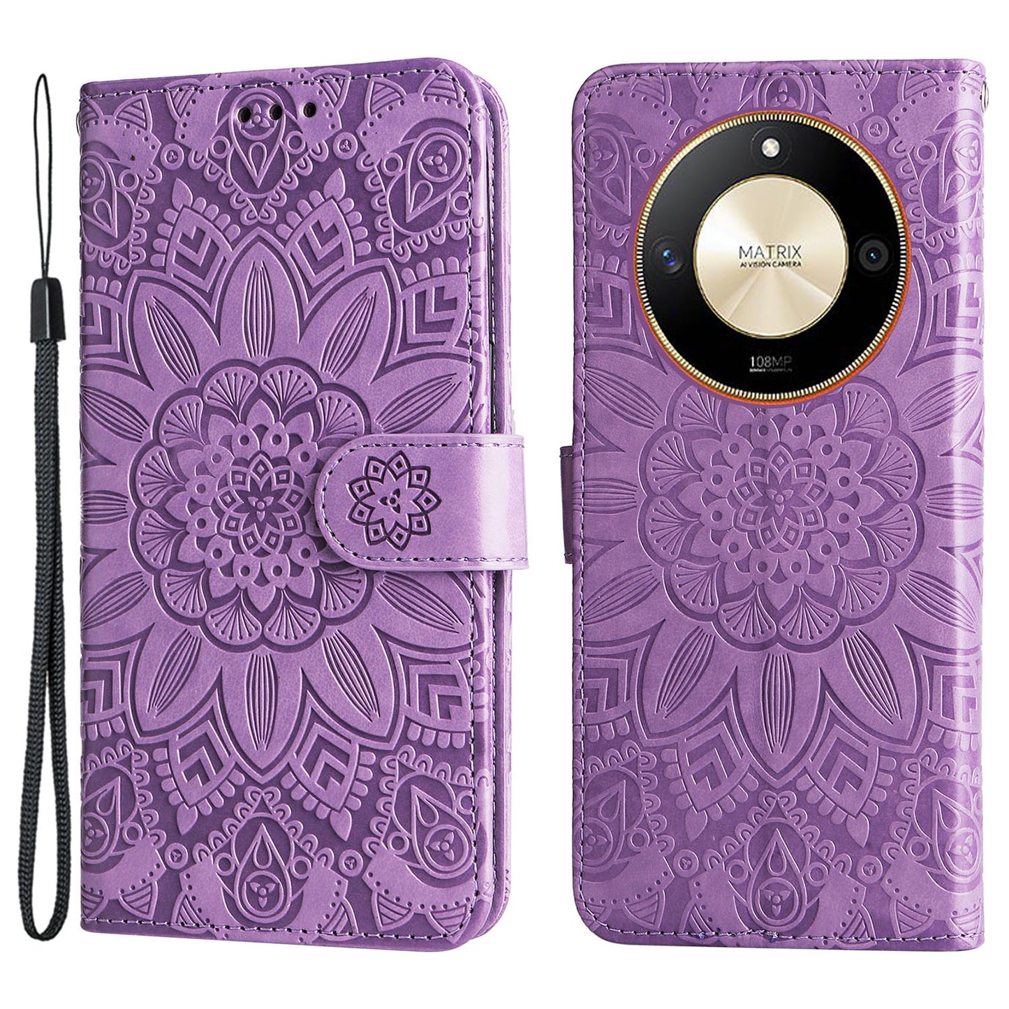For Honor X50 PU Leather Wallet Stand Case Sunflower Imprinted Shockproof Phone Cover