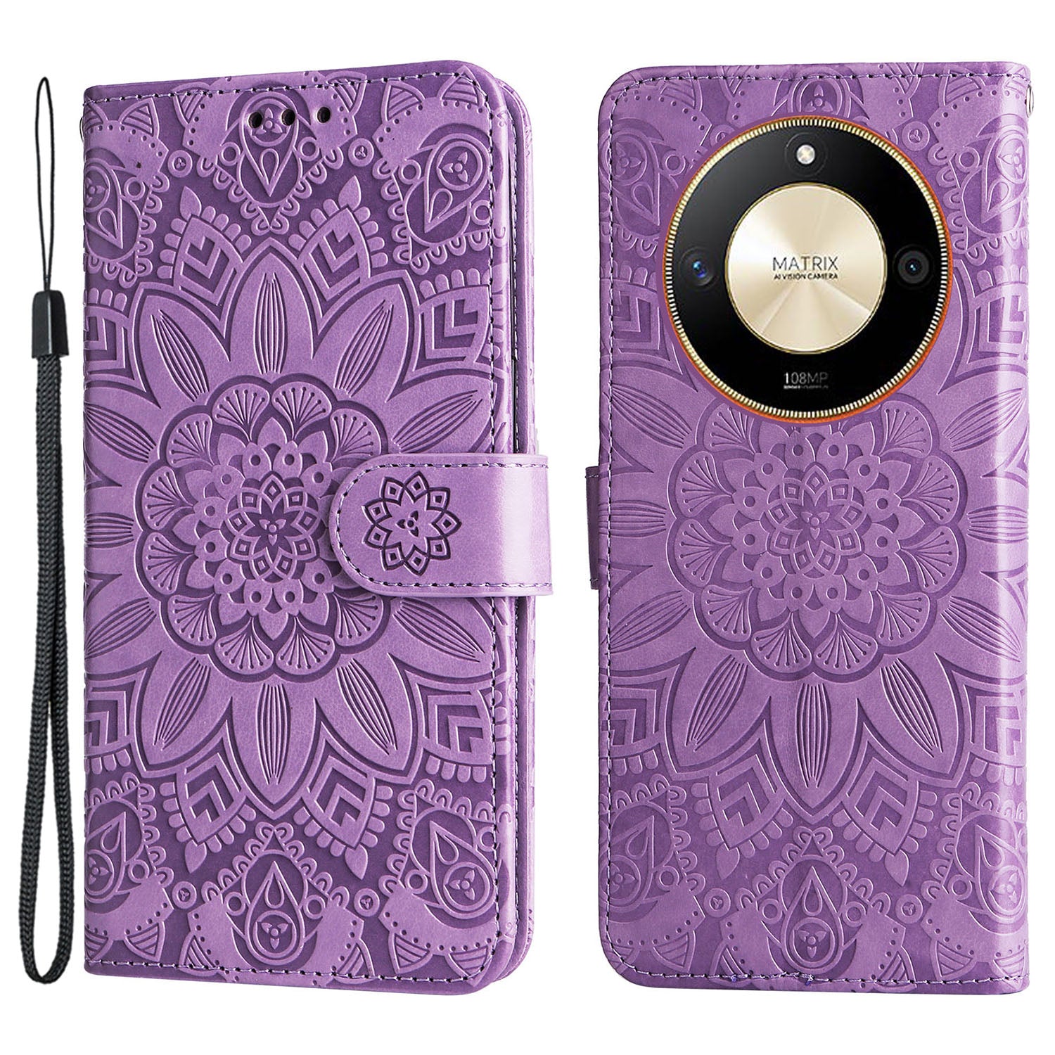 For Honor X50 PU Leather Wallet Stand Case Sunflower Imprinted Shockproof Phone Cover