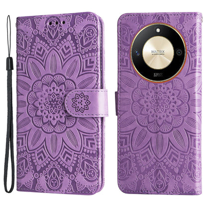 For Honor X50 PU Leather Wallet Stand Case Sunflower Imprinted Shockproof Phone Cover