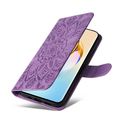 For Honor X50 PU Leather Wallet Stand Case Sunflower Imprinted Shockproof Phone Cover
