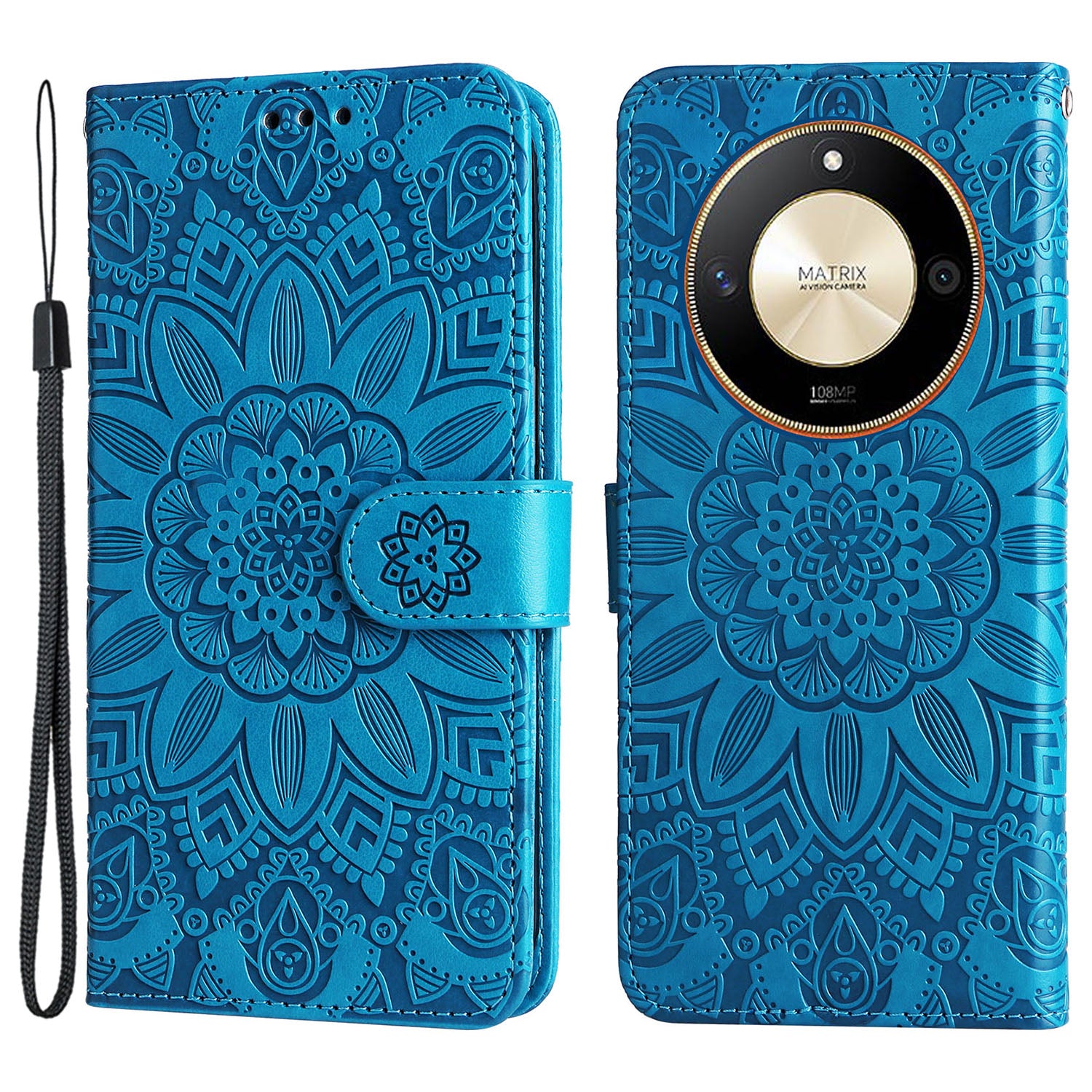 For Honor X50 PU Leather Wallet Stand Case Sunflower Imprinted Shockproof Phone Cover