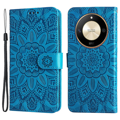 For Honor X50 PU Leather Wallet Stand Case Sunflower Imprinted Shockproof Phone Cover
