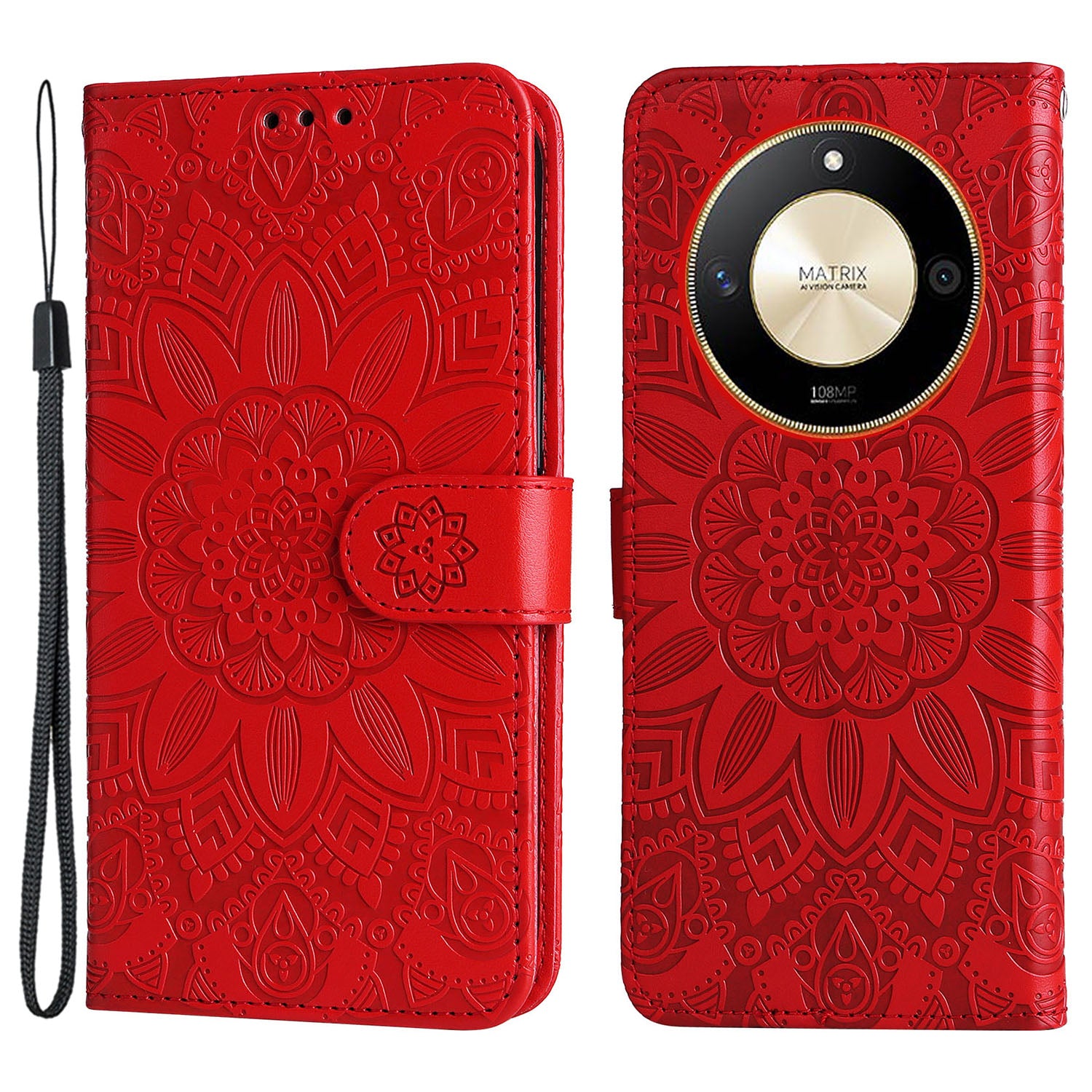 For Honor X50 PU Leather Wallet Stand Case Sunflower Imprinted Shockproof Phone Cover