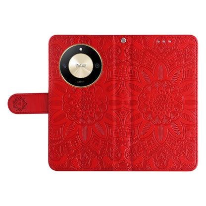 For Honor X50 PU Leather Wallet Stand Case Sunflower Imprinted Shockproof Phone Cover