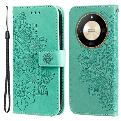 For Honor X50 Flower Imprint PU Leather Cover Folding Stand Wallet Phone Case