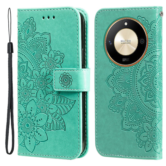 For Honor X50 Flower Imprint PU Leather Cover Folding Stand Wallet Phone Case