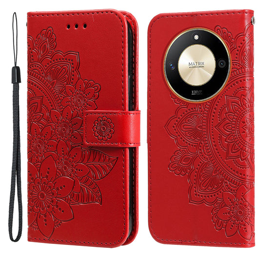 For Honor X50 Flower Imprint PU Leather Cover Folding Stand Wallet Phone Case