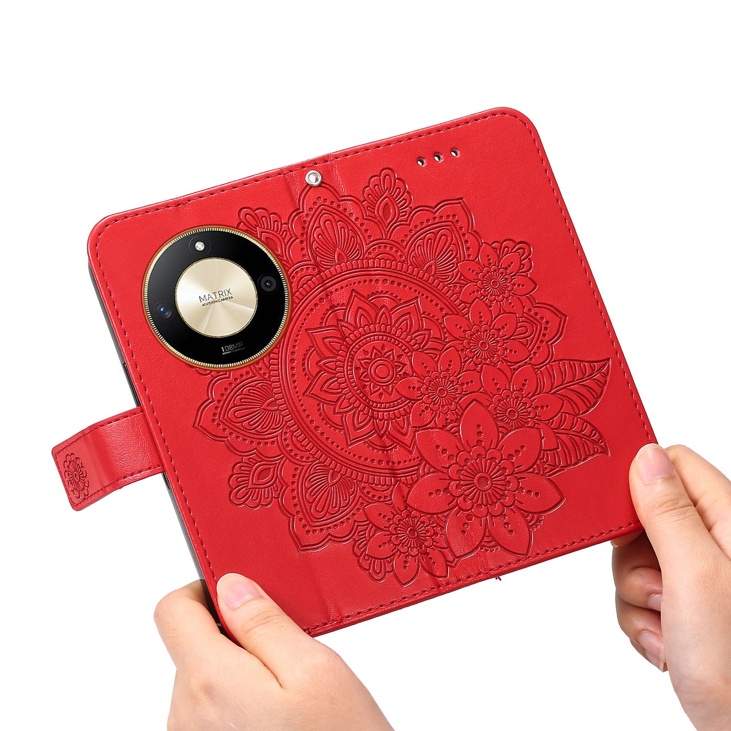For Honor X50 Flower Imprint PU Leather Cover Folding Stand Wallet Phone Case