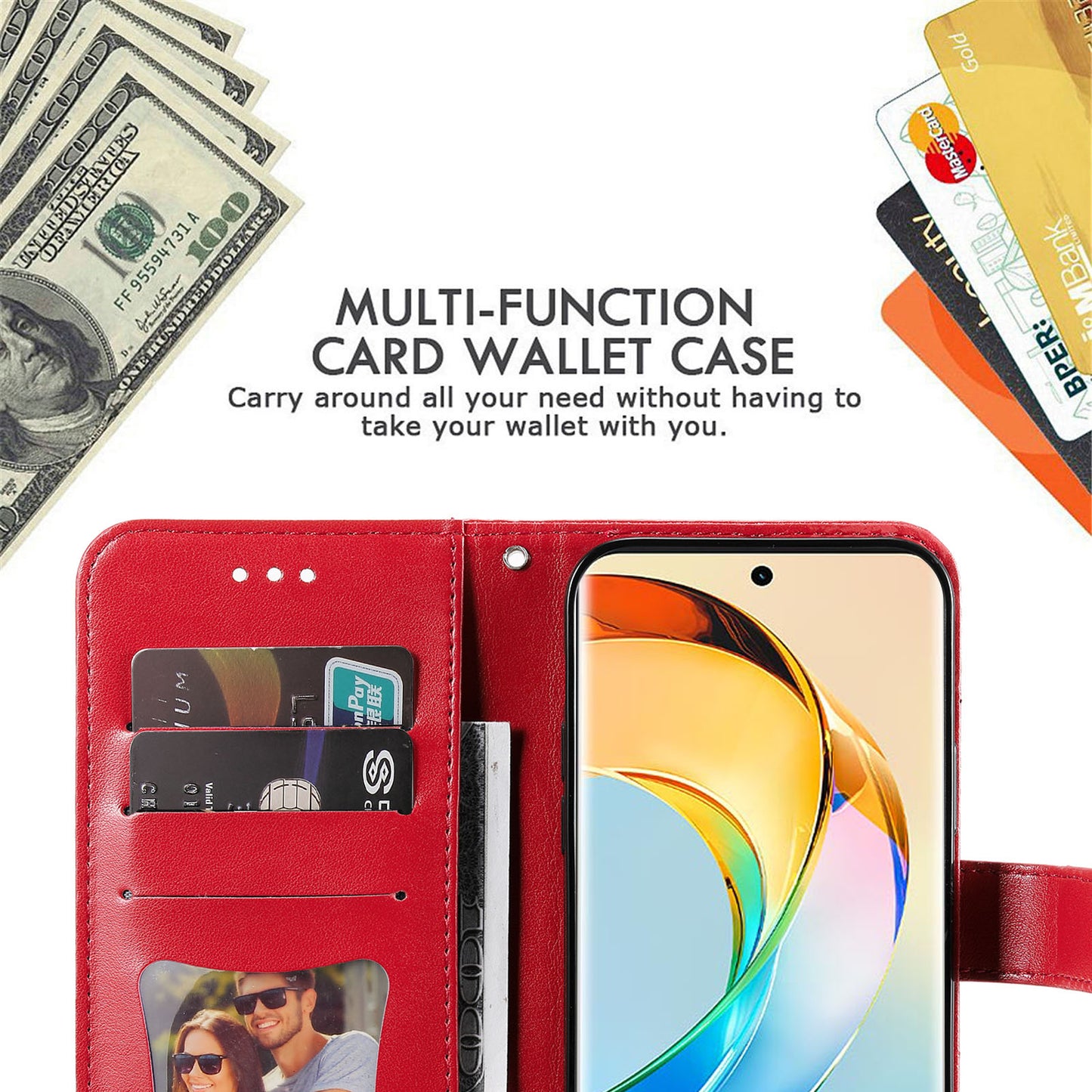 For Honor X50 Flower Imprint PU Leather Cover Folding Stand Wallet Phone Case