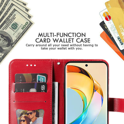 For Honor X50 Flower Imprint PU Leather Cover Folding Stand Wallet Phone Case