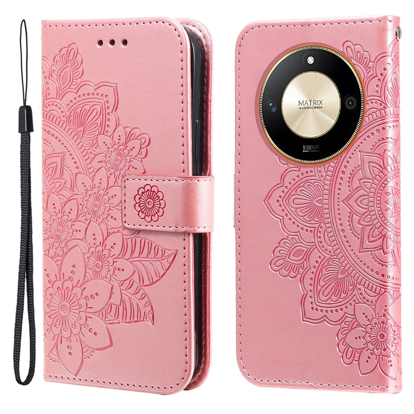 For Honor X50 Flower Imprint PU Leather Cover Folding Stand Wallet Phone Case