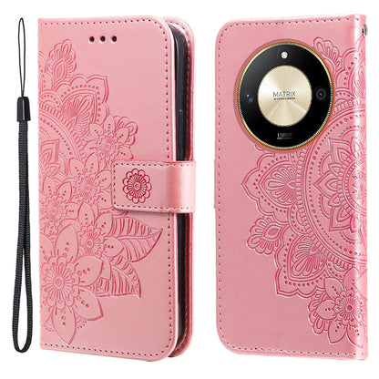 For Honor X50 Flower Imprint PU Leather Cover Folding Stand Wallet Phone Case