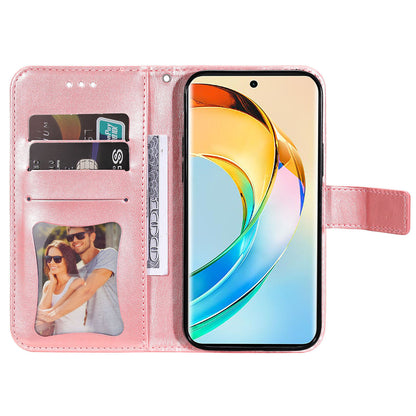 For Honor X50 Flower Imprint PU Leather Cover Folding Stand Wallet Phone Case
