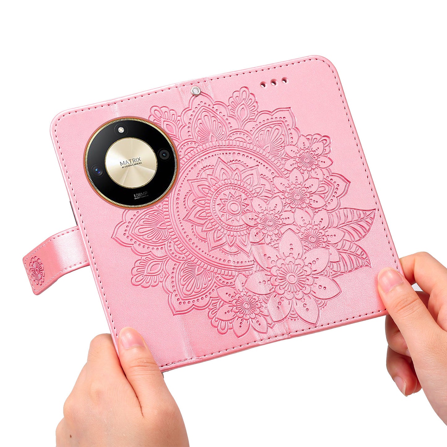 For Honor X50 Flower Imprint PU Leather Cover Folding Stand Wallet Phone Case