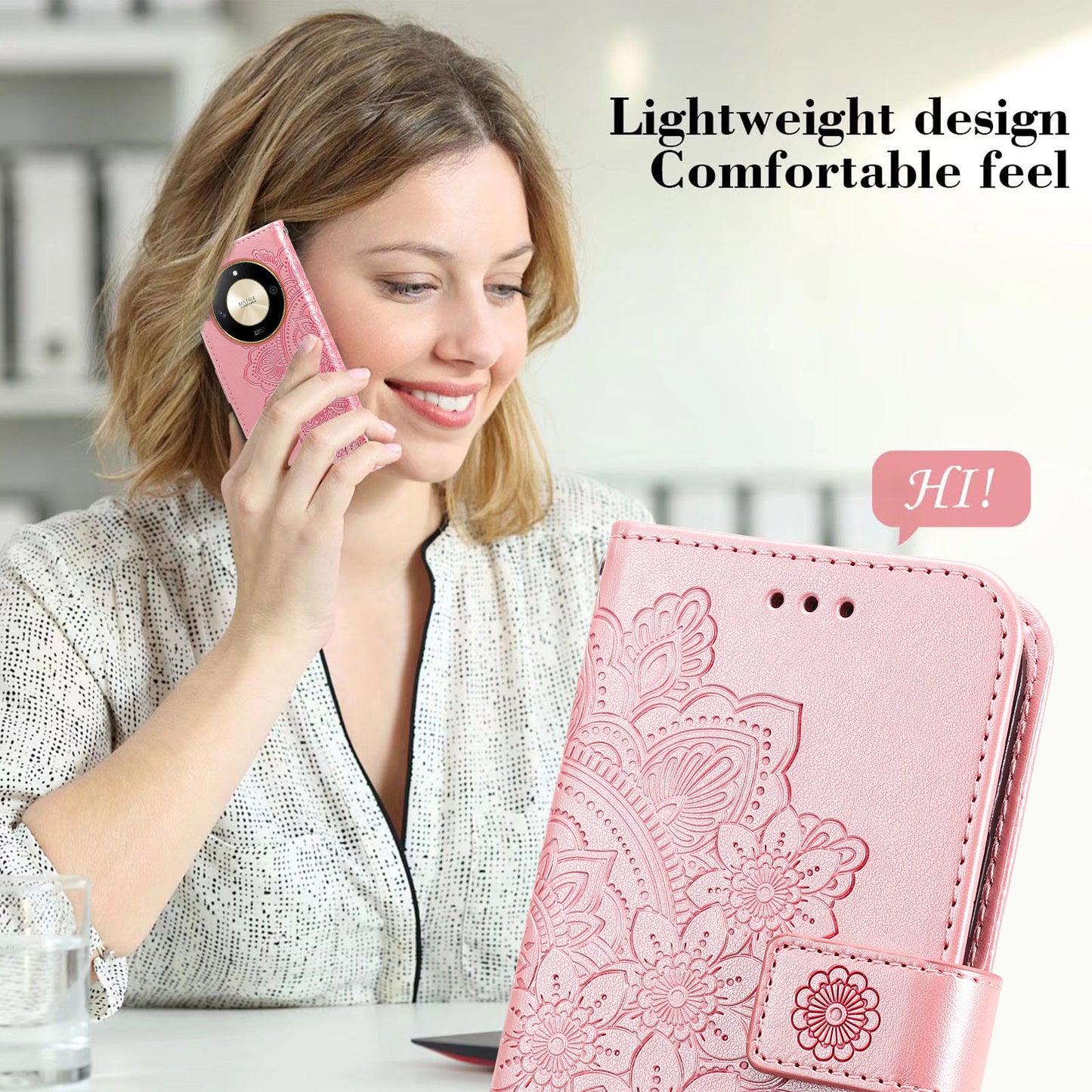 For Honor X50 Flower Imprint PU Leather Cover Folding Stand Wallet Phone Case