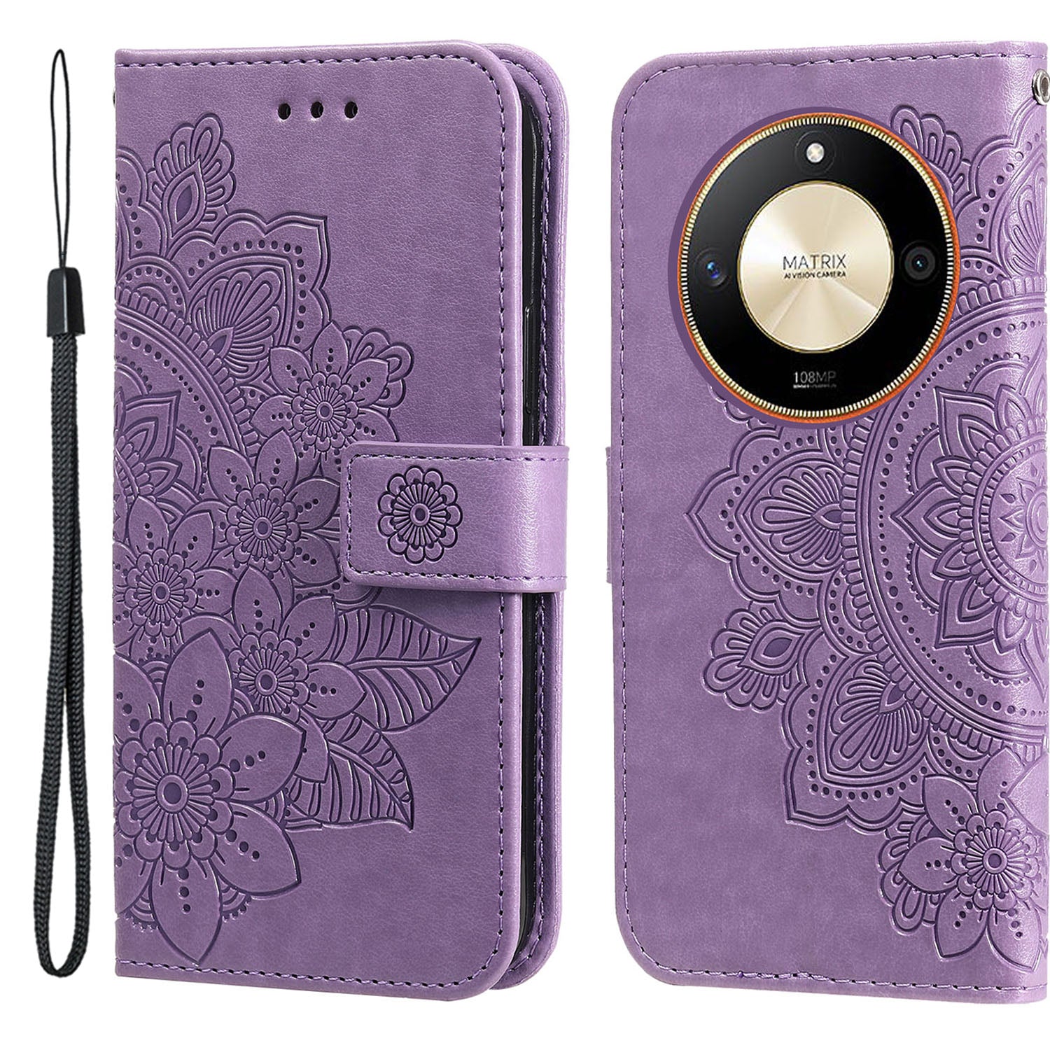 For Honor X50 Flower Imprint PU Leather Cover Folding Stand Wallet Phone Case