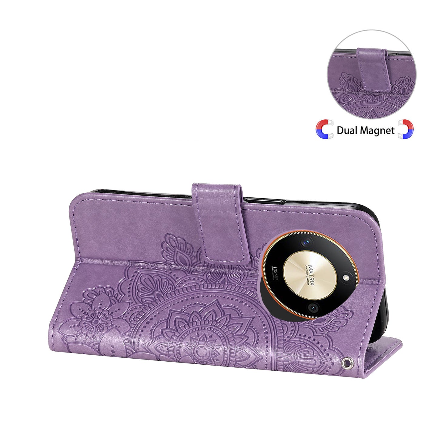 For Honor X50 Flower Imprint PU Leather Cover Folding Stand Wallet Phone Case
