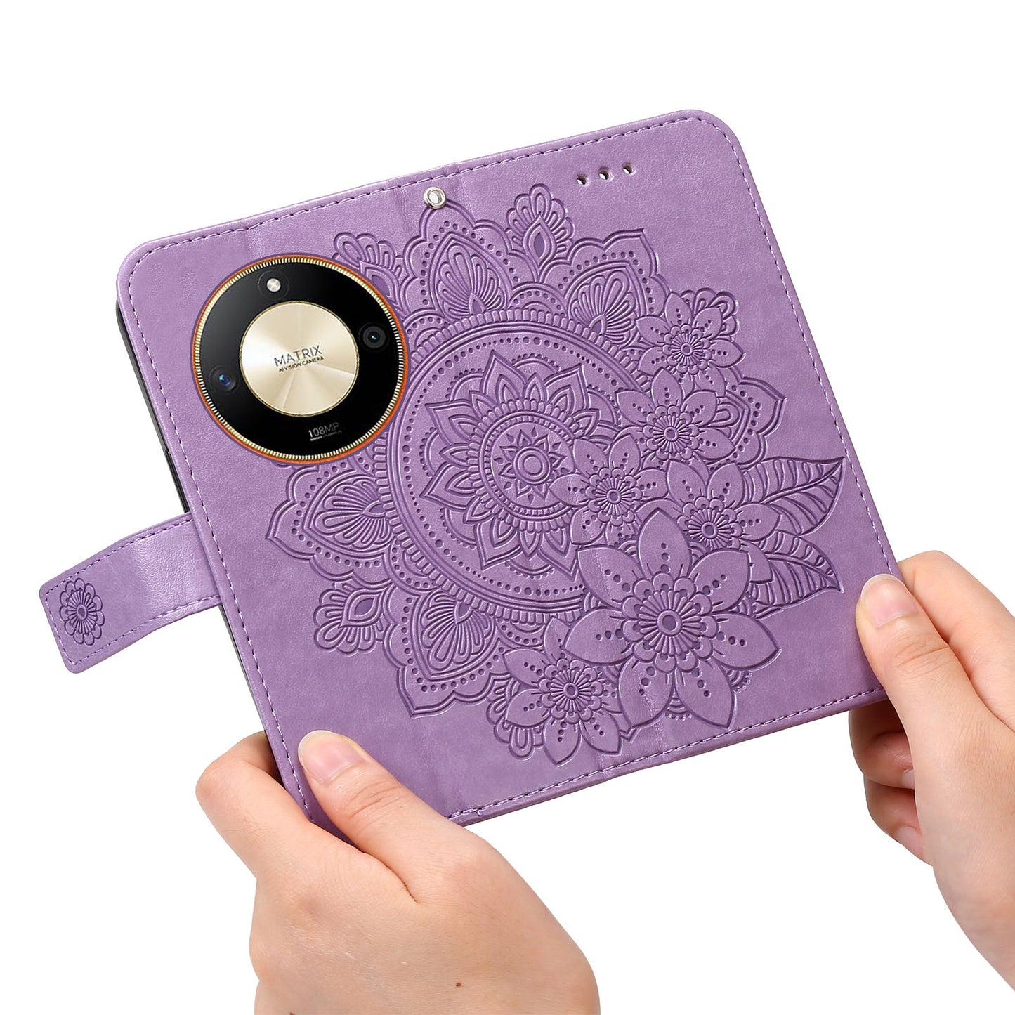 For Honor X50 Flower Imprint PU Leather Cover Folding Stand Wallet Phone Case