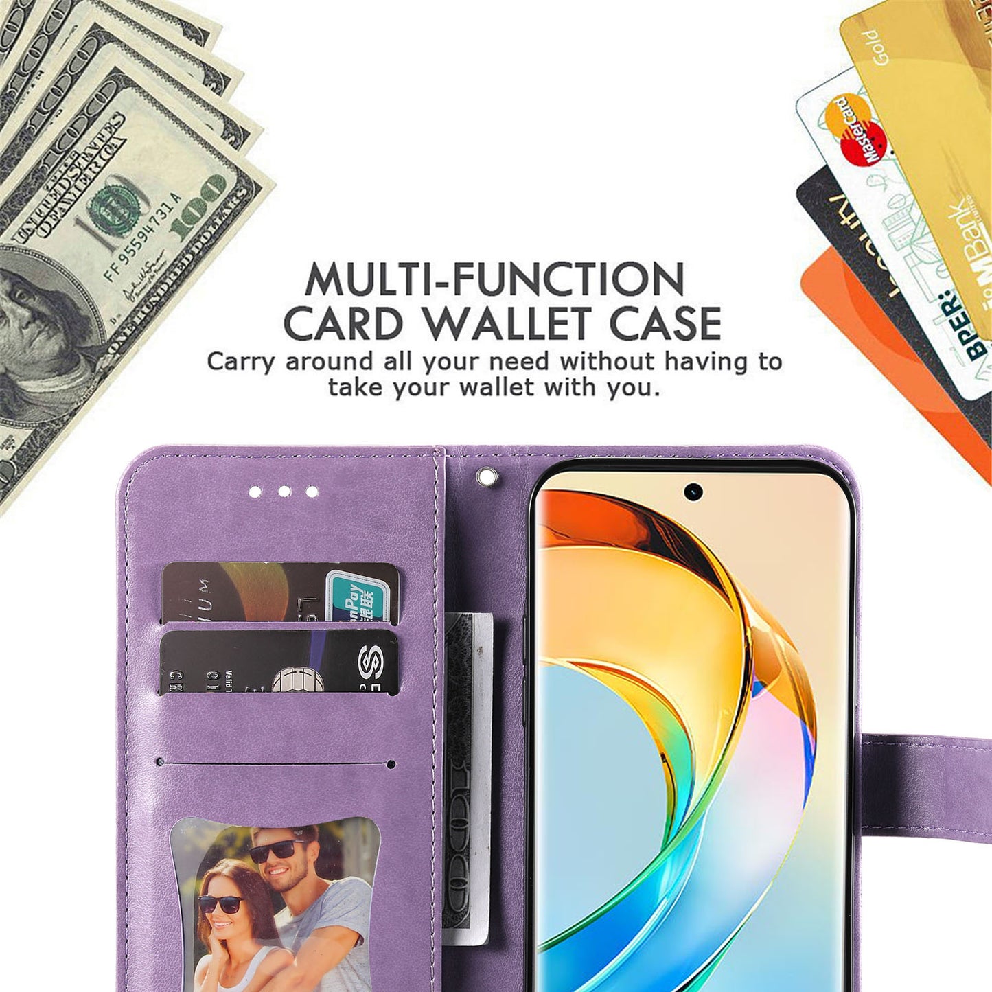 For Honor X50 Flower Imprint PU Leather Cover Folding Stand Wallet Phone Case