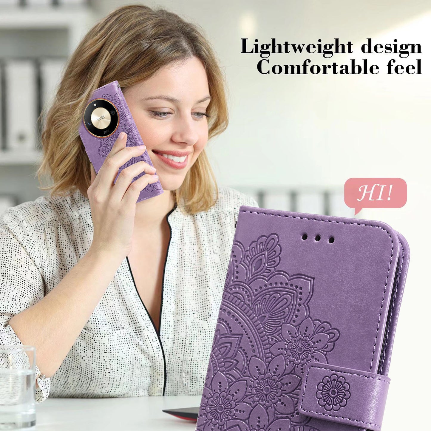 For Honor X50 Flower Imprint PU Leather Cover Folding Stand Wallet Phone Case