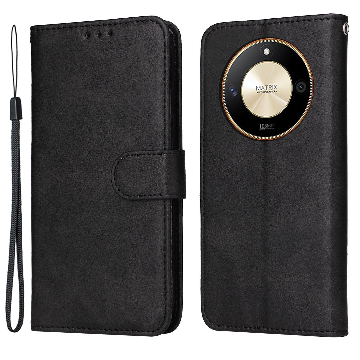 For Honor X50 PU Leather Wallet Stand Case Calf Texture Full Protection Phone Cover