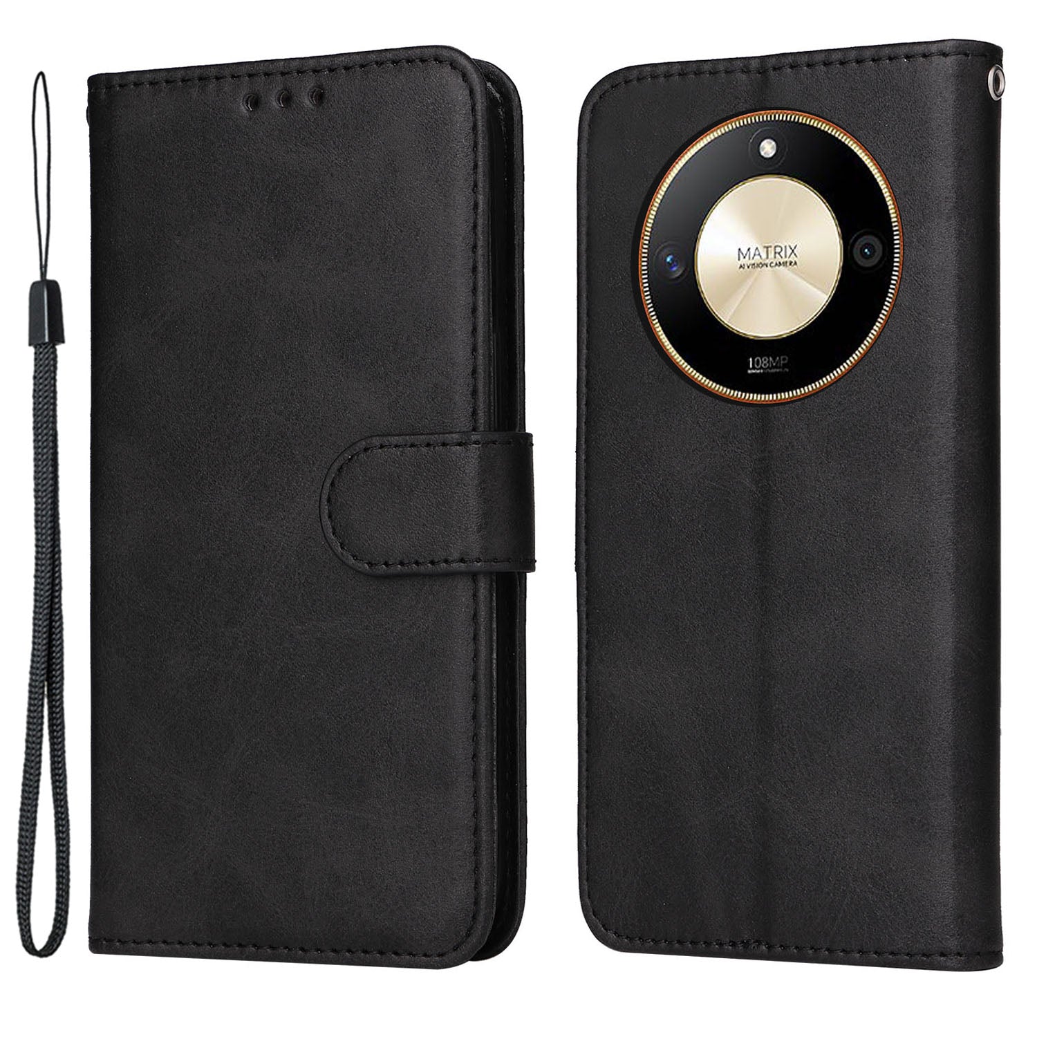 For Honor X50 PU Leather Wallet Stand Case Calf Texture Full Protection Phone Cover