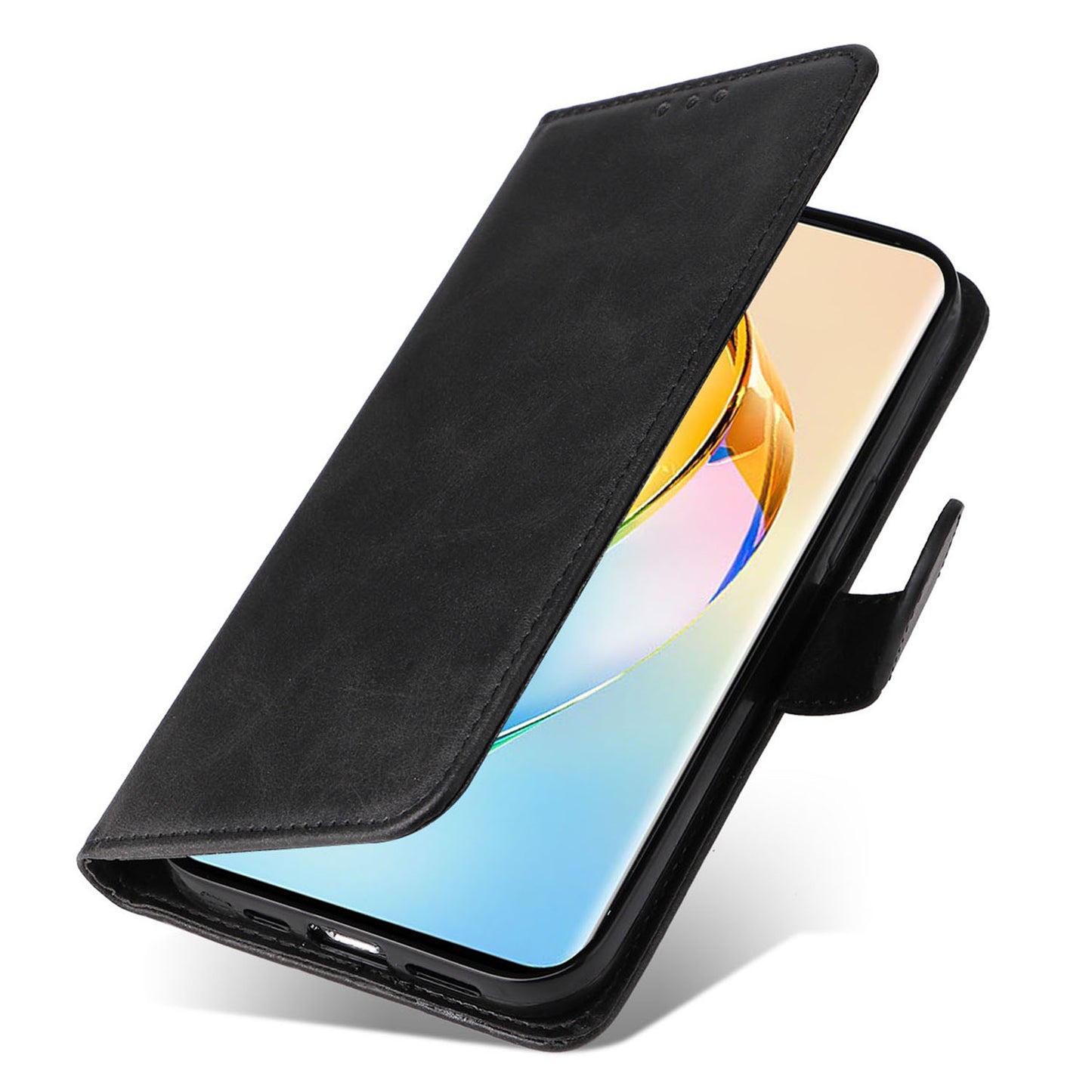 For Honor X50 PU Leather Wallet Stand Case Calf Texture Full Protection Phone Cover