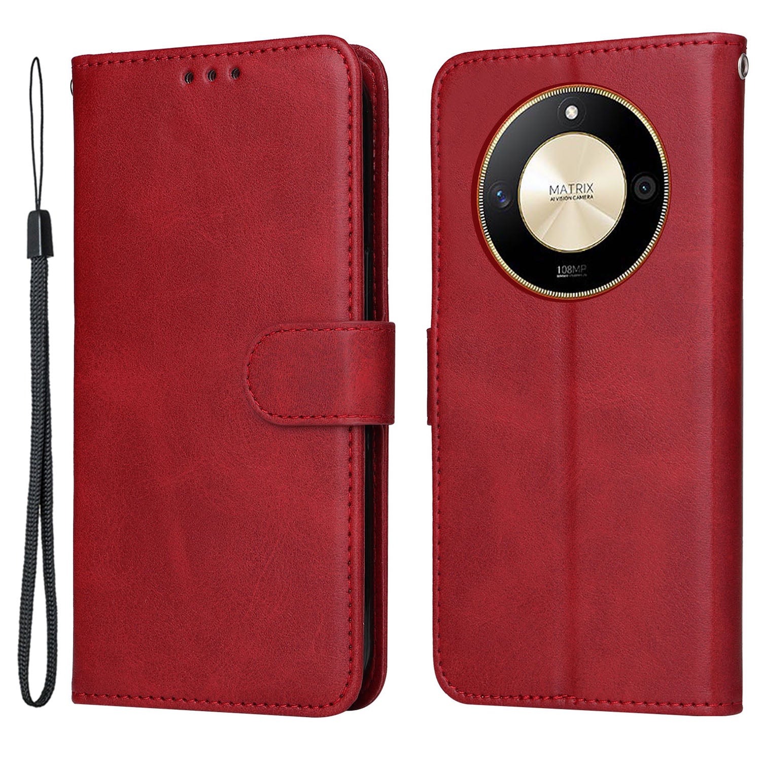 For Honor X50 PU Leather Wallet Stand Case Calf Texture Full Protection Phone Cover