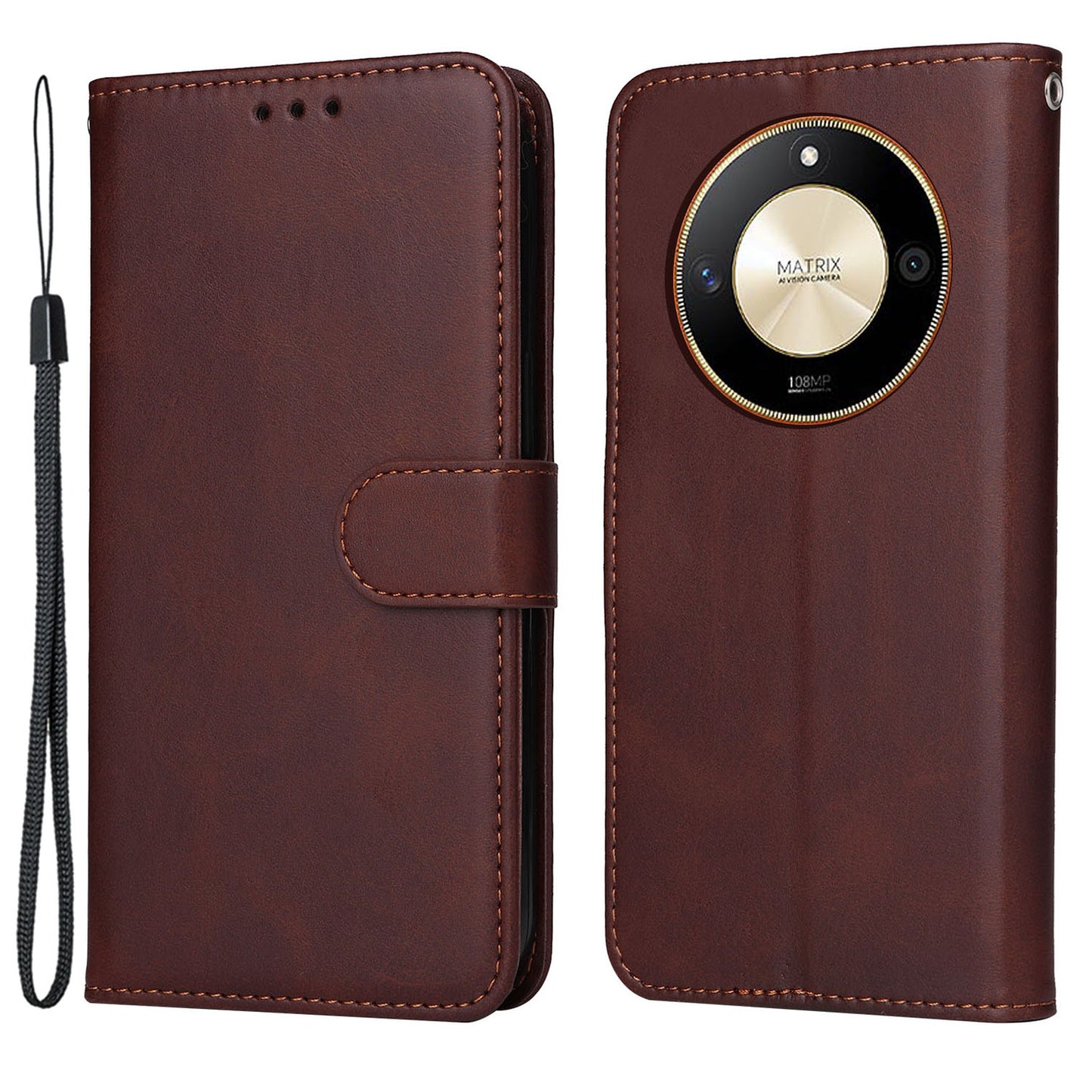 For Honor X50 PU Leather Wallet Stand Case Calf Texture Full Protection Phone Cover