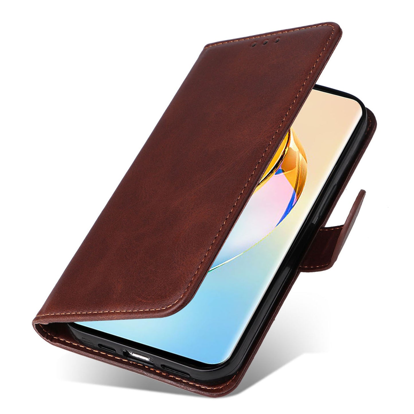 For Honor X50 PU Leather Wallet Stand Case Calf Texture Full Protection Phone Cover