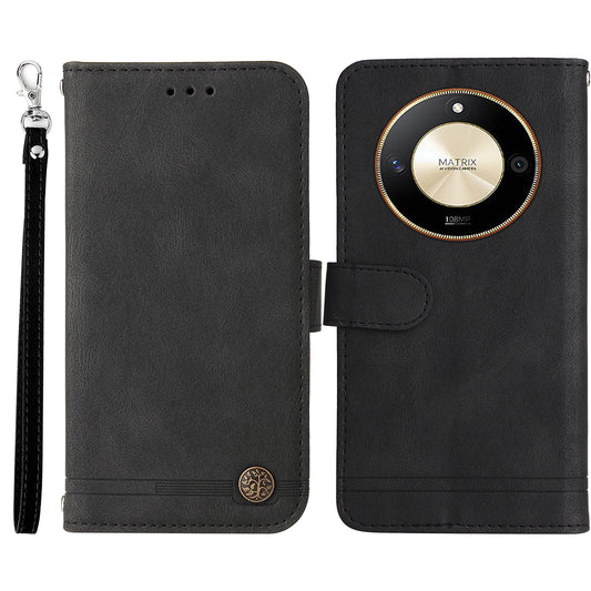 For Honor X50 Imprinted Skin-touch Phone Cover PU Leather Stand Wallet Shockproof Case