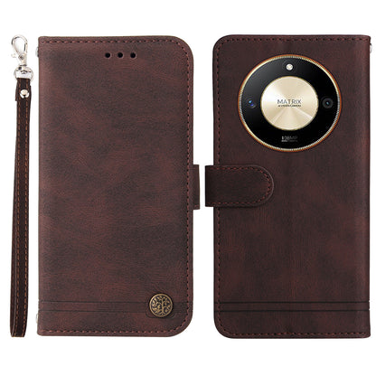 For Honor X50 Imprinted Skin-touch Phone Cover PU Leather Stand Wallet Shockproof Case