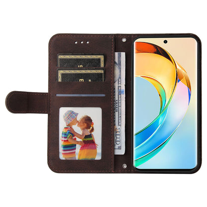For Honor X50 Imprinted Skin-touch Phone Cover PU Leather Stand Wallet Shockproof Case