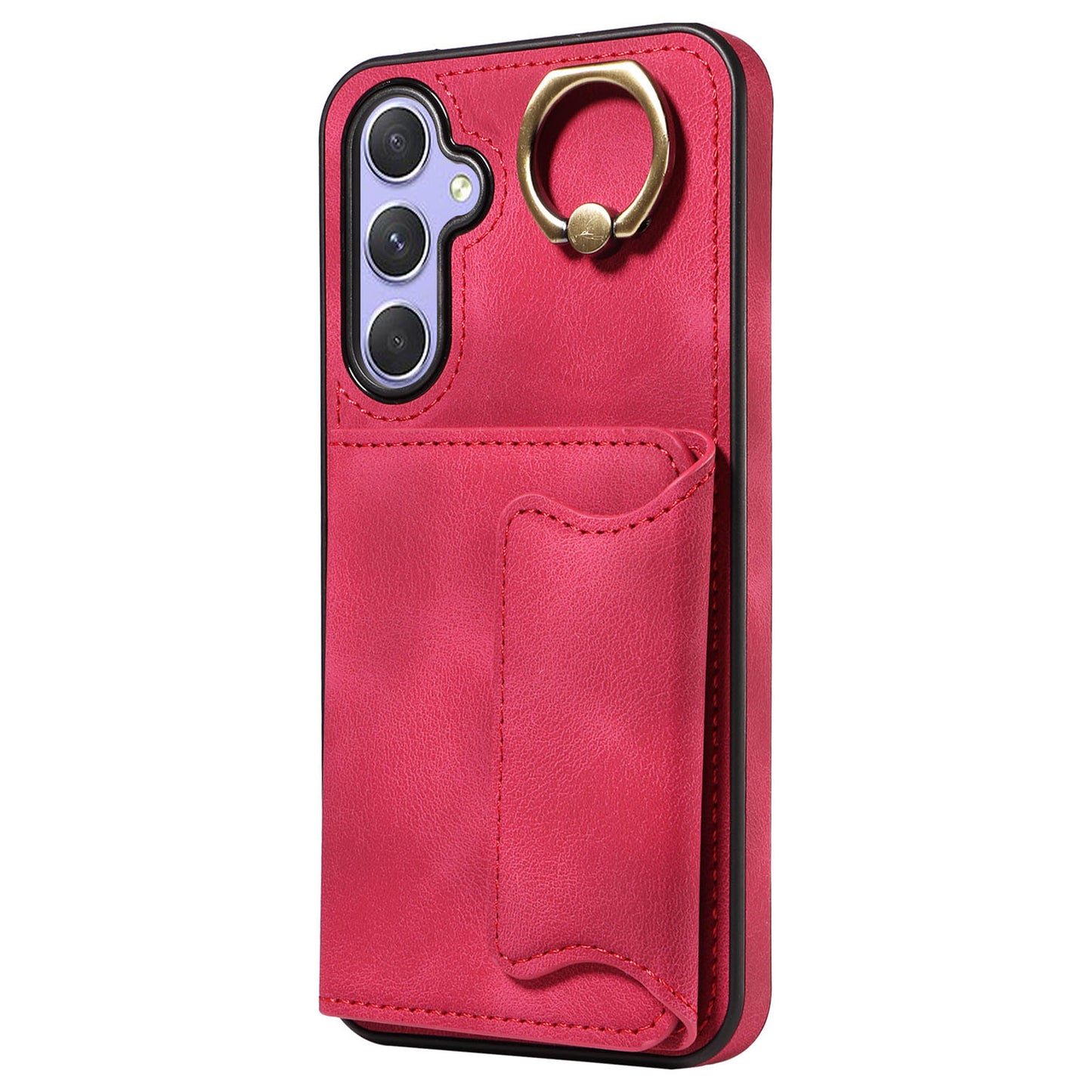 001 For Samsung Galaxy A54 5G Card Holder Phone Case Ring Kickstand Anti-drop PU Leather+TPU Cover