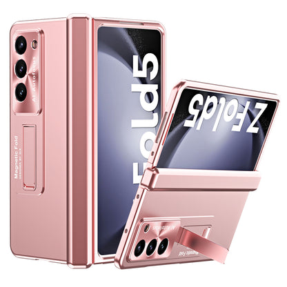 For Samsung Galaxy Z Fold5 5G Hinge Protection Phone Case Electroplating PC Phone Cover with Kickstand