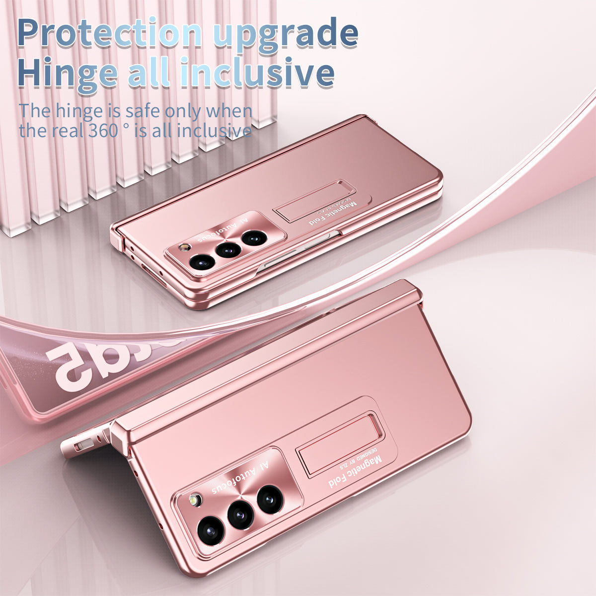 For Samsung Galaxy Z Fold5 5G Hinge Protection Phone Case Electroplating PC Phone Cover with Kickstand