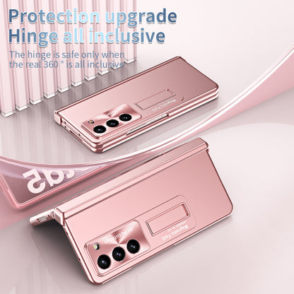 For Samsung Galaxy Z Fold5 5G Hinge Protection Phone Case Electroplating PC Phone Cover with Kickstand