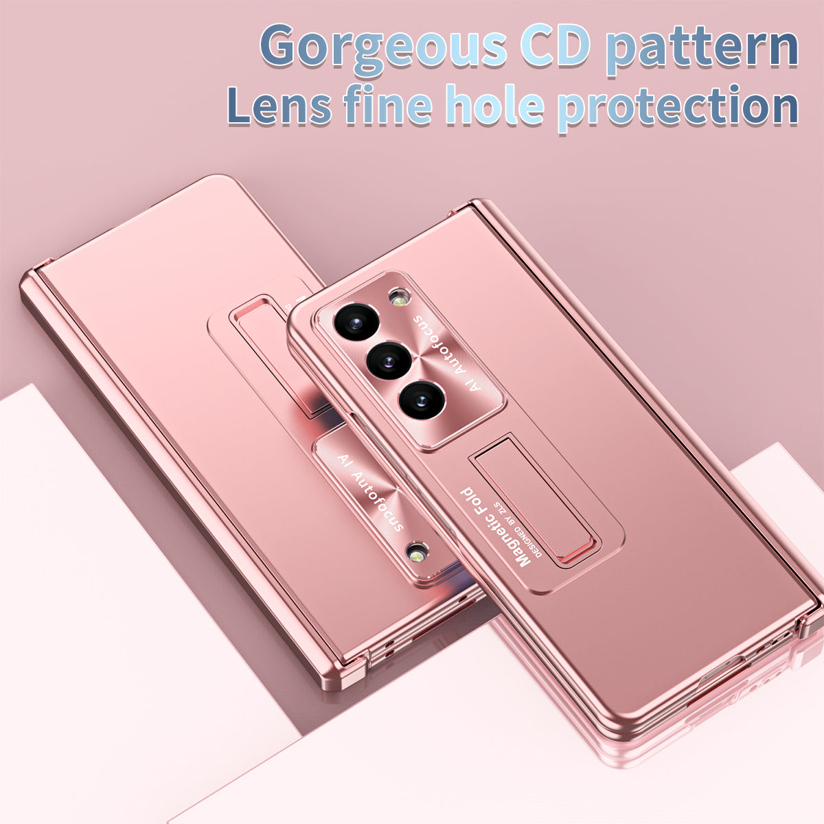 For Samsung Galaxy Z Fold5 5G Hinge Protection Phone Case Electroplating PC Phone Cover with Kickstand