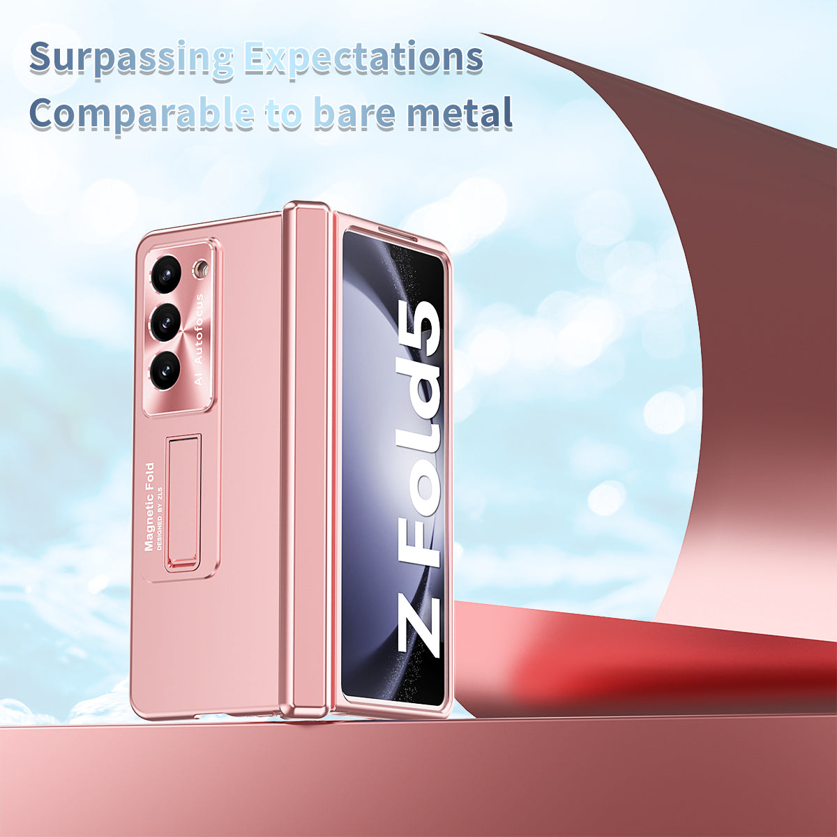 For Samsung Galaxy Z Fold5 5G Hinge Protection Phone Case Electroplating PC Phone Cover with Kickstand