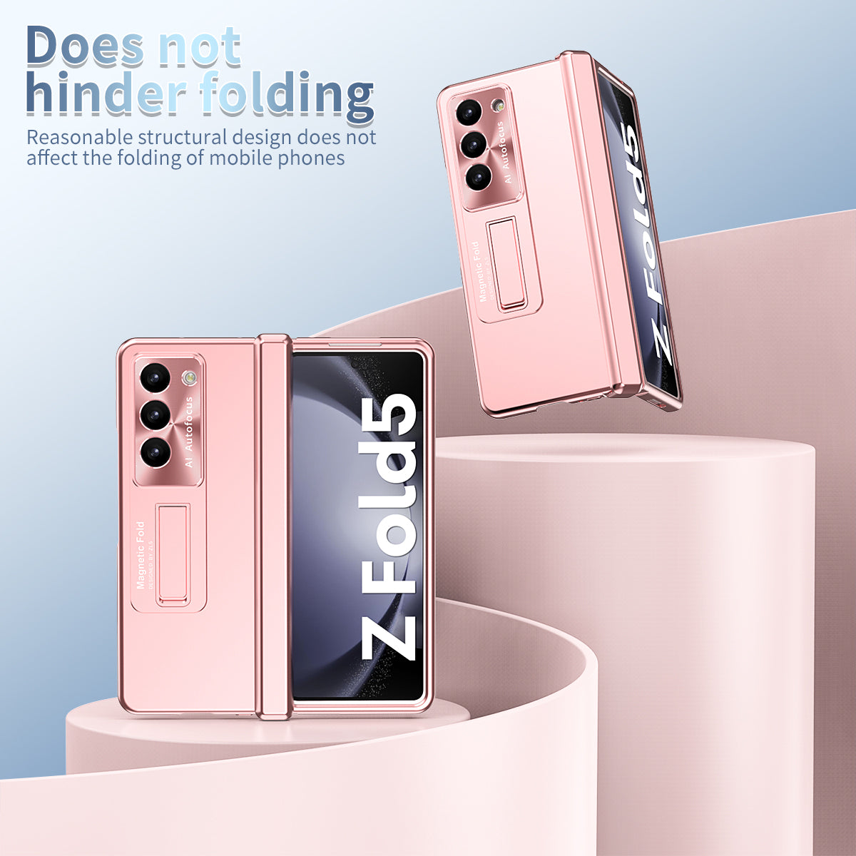 For Samsung Galaxy Z Fold5 5G Hinge Protection Phone Case Electroplating PC Phone Cover with Kickstand