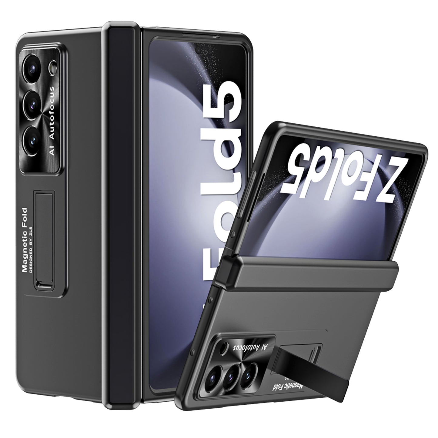 For Samsung Galaxy Z Fold5 5G Hinge Protection Phone Case Electroplating PC Phone Cover with Kickstand