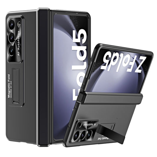 For Samsung Galaxy Z Fold5 5G Hinge Protection Phone Case Electroplating PC Phone Cover with Kickstand