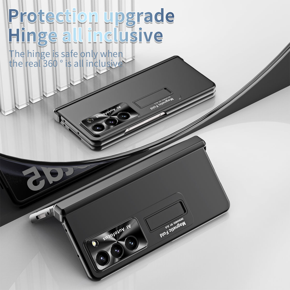 For Samsung Galaxy Z Fold5 5G Hinge Protection Phone Case Electroplating PC Phone Cover with Kickstand