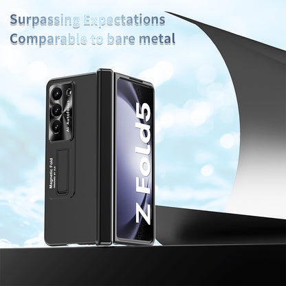 For Samsung Galaxy Z Fold5 5G Hinge Protection Phone Case Electroplating PC Phone Cover with Kickstand
