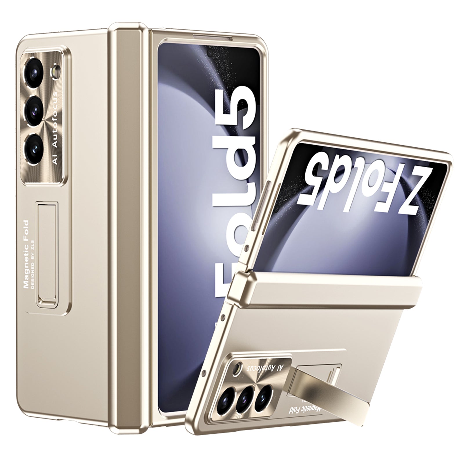 For Samsung Galaxy Z Fold5 5G Hinge Protection Phone Case Electroplating PC Phone Cover with Kickstand