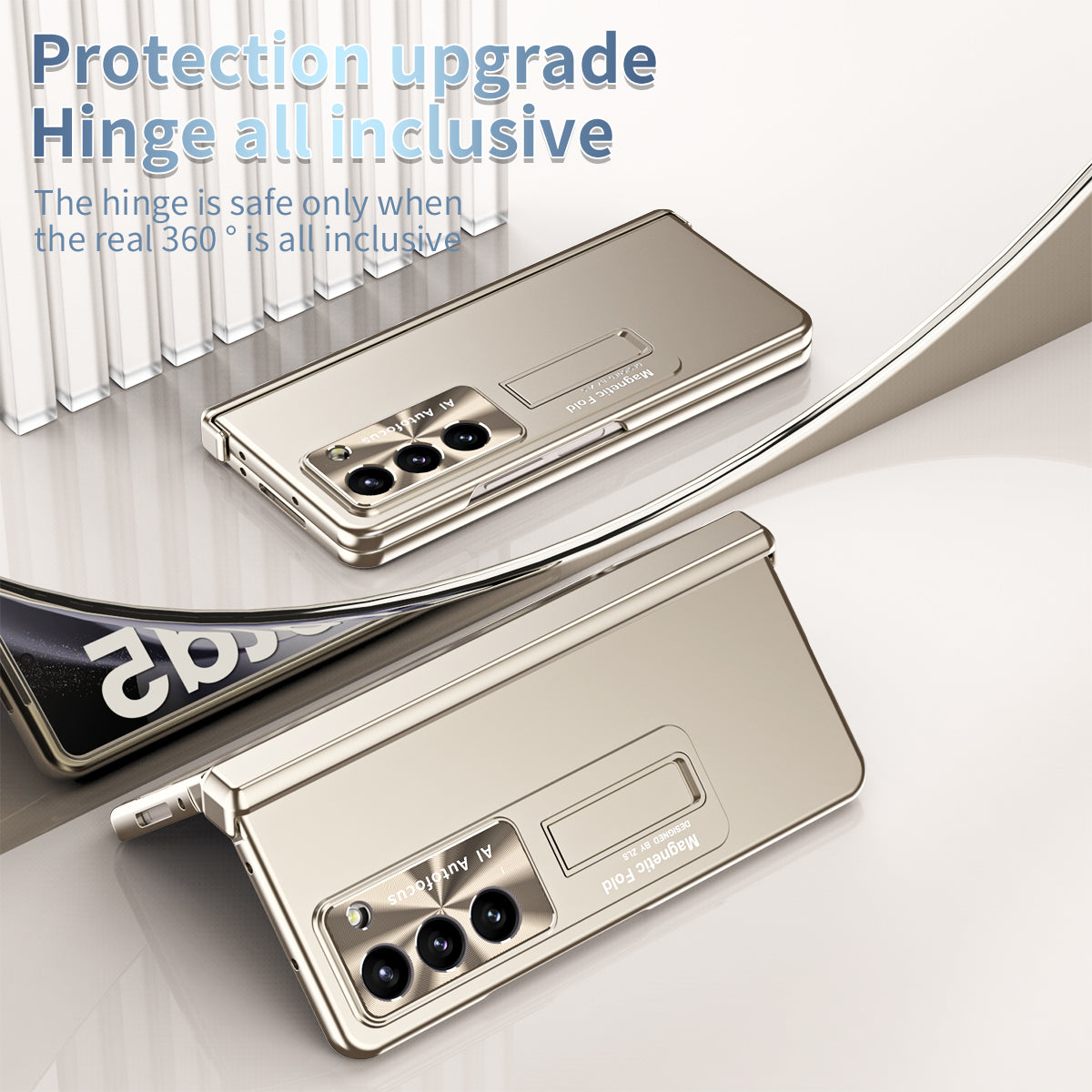 For Samsung Galaxy Z Fold5 5G Hinge Protection Phone Case Electroplating PC Phone Cover with Kickstand