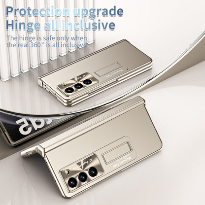 For Samsung Galaxy Z Fold5 5G Hinge Protection Phone Case Electroplating PC Phone Cover with Kickstand